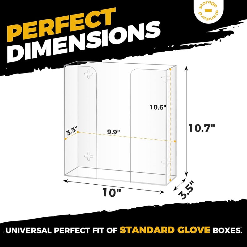 Storage Standard Double Glove Box Holder Dispenser - Kitchen, Medical, & Latex Gloves Holder Wall Mount or Countertop, Universal Fit - Thick Acrylic, Easy to Use, Slide, & Load Open Top Design - Clear - Image 4